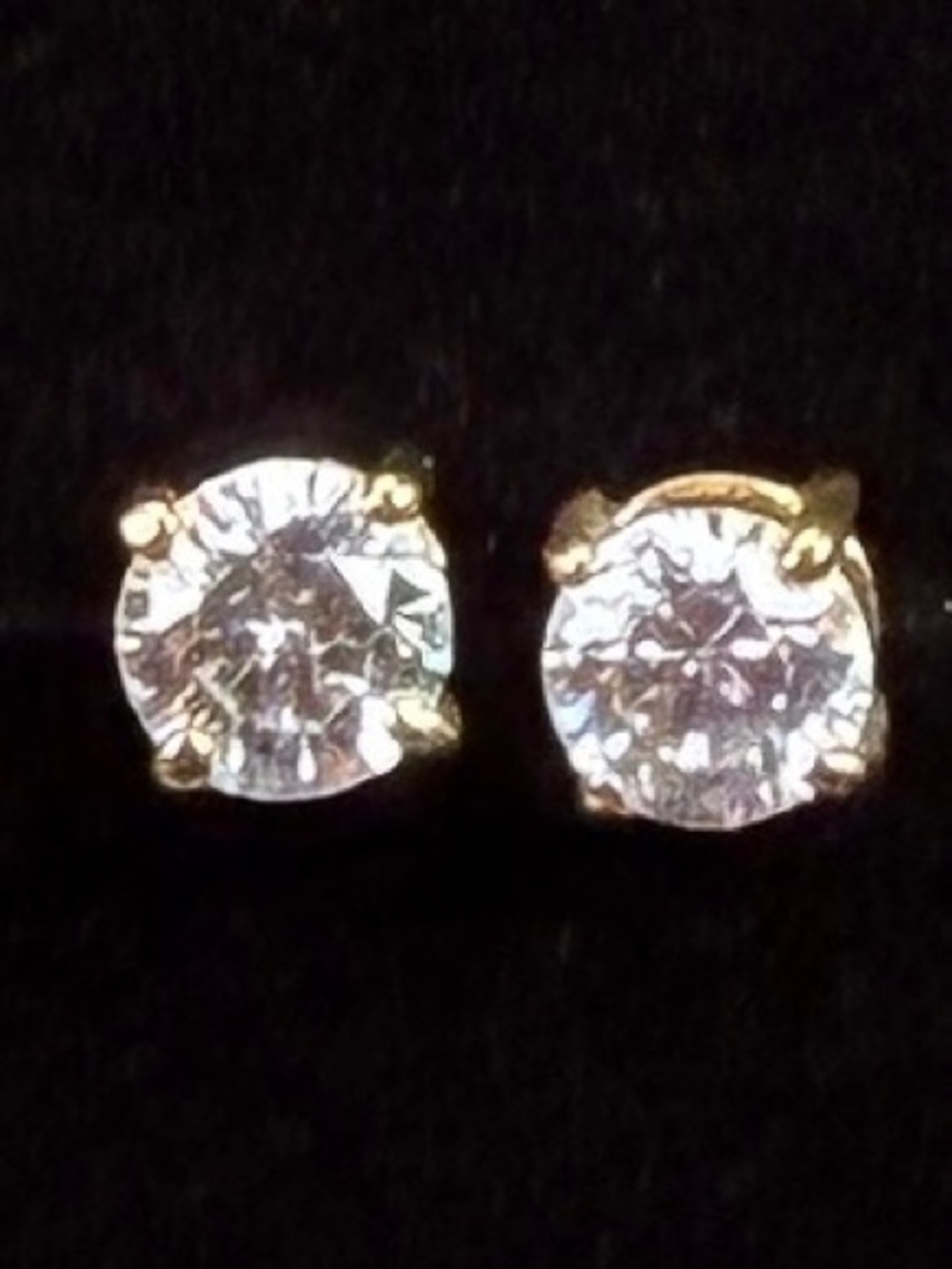 Vintage, aged goldtone, clear, solitaire bling pierced earrings